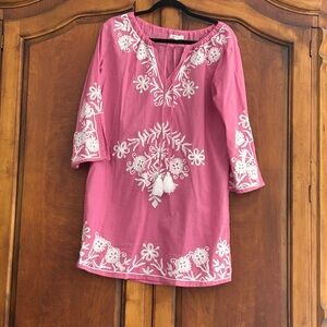 Debbie Katz NWOT NEW Chic Pink Embroidered Tunic Top Cover Up Dress Size M